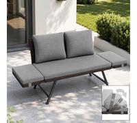 Fiutazge Sofá de Jardín de Rattan,2 Plazas con Reposabrazos Regulables,Convertible en Cama de Día,Sofa Terraza Exterior con Cojines Gruesos para Balcón,Terraza y Porche,Gris