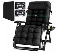 Fiutazge Tumbona Jardin Exterior de 77cm,Sillas Jardin Exterior,Silla Gravedad Cero con Acolchado Ajustable,Reposacabezas,Portabebidas,Ergonómico Tumbona Plegable para Patio,Playa,Piscina-Negro