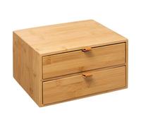 Five - Caja de Almacenamiento de 2 cajones de bambú con lengüeta de Piel sintética