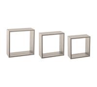 FIVE Juego de 3 estantes-Cubo de Pared Gris Roble, MDF, 3 Medidas: 24x12x24cm 27x12x27cm 30x12x30cm
