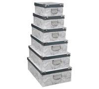 Five - Juego de 6 Cajas de Almacenamiento con Asas y Esquinas de Metal Decorativo, Color Negro y Blanco