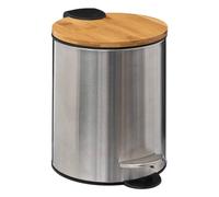 Five - Papelera de baño de acero inoxidable y bambú Soft Close 3 L