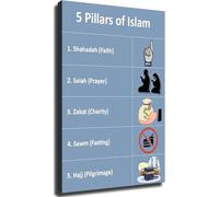 Five Pillars of Islam Poster Set Islamic Culture Educational Art Meaningful Wall Decor for Home Living Room Bedroom(Framed,16x24inch(40x60cm))