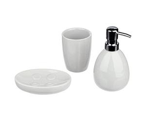 FIVE Seda Juego de baño 3 piezas SBD sol, blanco jabon, Ceramica, Jabonera: 14x9x3.5 cm vaso: 10,5x8x8 cm dispensador: 16,5x9,5x9,5 cm