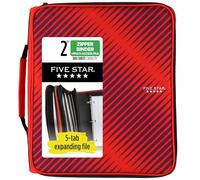 Five Star - Carpeta con cremallera, carpeta de 3 anillos redondos de 5 cm, carpeta expandible de 5 pestañas, capacidad de 380 hojas, rojo (72538)