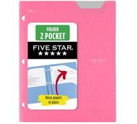 Five Star Carpeta de 2 bolsillos, carpeta de plástico con pestañas que se mantienen en su lugar, se adapta a carpetas de 3 anillas, capacidad para papel de 8 a 0.5 x 11 pulgadas, rosa de graduación