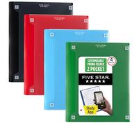 Five Star Carpeta de 2 bolsillos con cierres de garras, paquete de 4, carpeta con bolsillos, cubierta personalizable, plástico, negro, azul pacífico, rojo fuego, verde bosque (340220A-ECM)