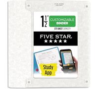 Five Star Carpeta de 3 anillas, carpeta de 1-1/2 pulgadas con anillos en D, cubierta transparente personalizable + aplicación de estudio, poliéster, blanco (261460A-ECM)