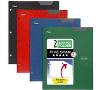 Five Star Carpetas de 2 bolsillos, paquete de 4, carpetas de plástico con pestañas que se mantienen en su lugar, se adapta a carpetas de 3 anillas, capacidad para 11 x 8-1/2 pulgadas, colores surtidos
