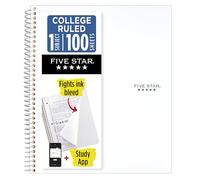 Five Star - Cuaderno de espiral, 1 tema, 100 hojas, papel rayado, 26,7 x 20,3 cm, color blanco