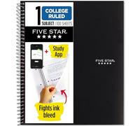Five Star - Cuaderno de espiral, 1 tema, 100 hojas, papel rayado, 26,7 x 20,3 cm, color negro 11"L x 8.5"W
