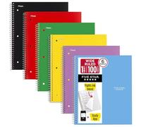 Five Star Cuaderno en espiral, paquete de 6, 1 materia, papel de rayas anchas, combate el sangrado de tinta, cubierta resistente al agua, 8-1/2 x 10 pulgadas, 100 hojas, varios colores pueden variar