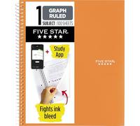 Five Star Cuaderno espiral + aplicación de estudio, 1 tema, papel rayado gráfico, combate el sangrado de tinta, cubierta resistente al agua, 8-1/2 x 11 pulgadas, 100 hojas, naranja Sedona (620000CD1)