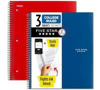 Five Star Cuadernos en espiral Plus Study App, paquete de 2, 3 temas, papel rayado universitario, 11 x 8-1/2 pulgadas, 150 hojas, azul y rojo (38502)
