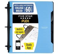 Five Star Flex - Cuaderno recargable + aplicación de estudio, papel rayado universitario, anillos TechLock de 1 pulgada, bolsillos, pestañas y divisores, capacidad para 200 hojas, azul pacífico