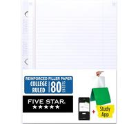 Five Star Papel de hojas sueltas, 3 agujeros perforados, papel de relleno reforzado, papel rayado universitario, 11 x 8-1/2 pulgadas, 80 hojas por paquete, 1 paquete (170102)