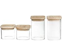 Five tarro de cristal x 4 apilables + tapa madera, 10x10x8.2cm/10x10x8
