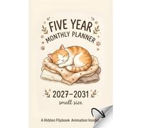 Five Year Monthly Planner 2027-2031 Small Size: Pocket Calendar Organizer Two Pages Per Month with Holidays | Monthly Planning Journal with Flipbook Animation Gift for Cat Lovers