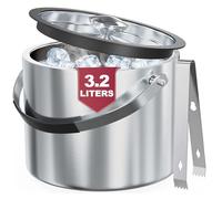 FiveHome Cubitera con Tapa Hermética, Colador y Pinza, 3,2L Cubiteras para Hielo Botellas Aislamiento de Doble Pared Acero Inoxidable, Champanera Cubitera Vino Cubo de Hielo
