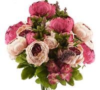 FiveSeasonStuff Peonías Artificiales Vintage de Seda, peonías y hortensias para decoración de Boda, Novia, hogar, Hermoso arreglo de Centro de Mesa Floral con 2 Ramos (Rosa Mezclado)