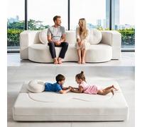 FIVIXIL Sofá cama comprimido sin estructura, convertible, de espuma viscoelástica, empaquetado al vacío, funda de tela extraíble, incluye 2 cojines decorativos, blanco: 200 x 100 cm