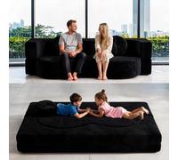 FIVIXIL Sofá comprimido sin armazón convertible, sofá cama de espuma viscoelástica envasado al vacío, funda de tela extraíble, incluye 2 cojines decorativos, negro: 150 x 100 cm