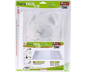 Fixo Cover- Blister de 5 Forra Fáciles Eco para Libros, 300 x 520 mm, Dispone de Solapa Ajustable y Reposicionable, Polipropileno 70 Micras, Reciclable, Protege tus Libros Escolares Todo el Año