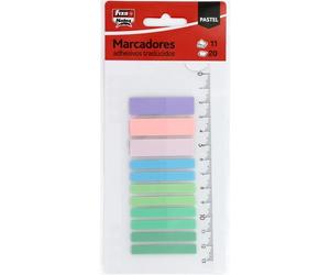 Fixo Notes - 220 Marcadores Adhesivos Colores Pastel con Regla 13cm, PET Tráslucido, 2 Tamaños: 12x45mm y 6x45mm, Puedes Escribir con Lápiz y Boli, Resistentes al Agua, Perfecto Material Escolar
