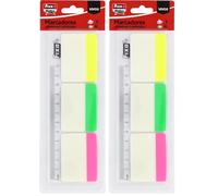 Fixo Notes - 30 Marcadores Adhesivos Colores Flúor con Regla 12cm, PET Tráslucido, Tamaño 38x50mm, Puedes Escribir con Lápiz y Boli, Resistentes al Agua, Perfecto Material Escolar (Paquete de 2)