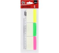 Fixo Notes - 30 Marcadores Adhesivos Colores Flúor con Regla 12cm, PET Tráslucido, Tamaño 38x50mm, Puedes Escribir con Lápiz y Boli, Resistentes al Agua, Perfecto Material Escolar