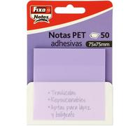 Fixo Notes| Notas Adhesivas Transparentes | 50 Notas de 75x75mm Color Lavanda Pastel | De Plástico | Reusables e Impermeables | Para Amantes de la Papeleria Aesthetic | Ideal como Material Escolar