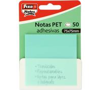 Fixo Notes | Notas Adhesivas Transparentes | 50 Notas de 75x75mm Color Mint Pastel | De Plástico | Reusables e Impermeables | Para Amantes de la Papeleria Aesthetic | Ideal como Material Escolar