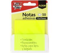 Fixo Notes | Notas Adhesivas Transparentes | 50 Notas de 75x75mm | De Plástico | Color Amarillo Neón | Reusables e Impermeables | Perfectas para Libros Escolares y Documentos de Oficina