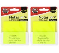 Fixo Notes | Notas Adhesivas Transparentes | 50 Notas de 75x75mm | De Plástico | Color Amarillo Neón | Reusables e Impermeables | Perfectas para Libros Escolares y Documentos de Oficina (Paquete de 2)