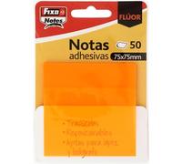Fixo Notes | Notas Adhesivas Transparentes | 50 Notas de 75x75mm | De Plástico | Color Naranja Neón | Reusables e Impermeables | Perfectas para Libros Escolares y Documentos de Oficina