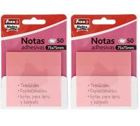 Fixo Notes | Notas Adhesivas Transparentes | 50 Notas de 75x75mm | De Plástico | Color Rosa Pastel | Reusables e Impermeables | Para Amantes de la Papeleria Aesthetic | Ideal como Material Escolar
