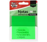 Fixo Notes | Notas Adhesivas Transparentes | 50 Notas de 75x75mm | De Plástico | Color Verde Neón | Reusables e Impermeables | Perfectas para Libros Escolares y Documentos de Oficina