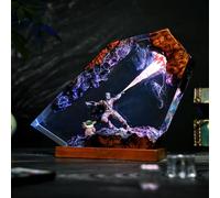 FIYSON Luz nocturna de resina epoxi 3D The Mandalorian, figuras de Star Wars, adornos con base de madera, lámpara de mesita de noche con cable USB y mando a distancia de 16 colores, lámpara LED