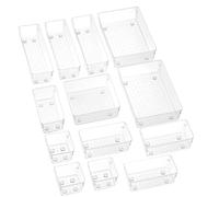 FJOADNVM Cajas Organizadoras Cajones 25 PCS Drawer Organiser Set Clear Plastic Desk Organizer Dividers Trays Dresser Storage Bins Separation Box for Makeup(Transparent-13Pcs)