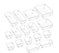 FJOADNVM Cajas Organizadoras Cajones 25 PCS Drawer Organiser Set Clear Plastic Desk Organizer Dividers Trays Dresser Storage Bins Separation Box for Makeup(Transparent-16Pcs)