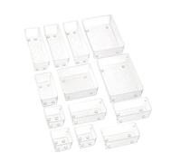 FJOADNVM Cajas Organizadoras Cajones 8/13/25Pcs Drawer Organizers Set Clear Plastic Desk Divider Bins Bedroom Dresser Office Storage Box for Makeup Jewelries Kitchen(13pcs)