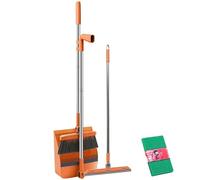 FJOADNVM Juego De Escoba Y Recogedor Juego Combinado de Cepillo, Pala, Escoba y recogedor, Herramientas Limpieza del hogar, Cabello Antiadherente, seco, húmedo, Doble Uso, Plegable(Orange)