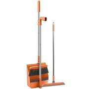 FJOADNVM Juego De Escoba Y Recogedor Juego Combinado de Cepillo, Pala, Escoba y recogedor, Herramientas Limpieza del hogar, Cabello Antiadherente, seco, húmedo, Doble Uso, Plegable(Orange)