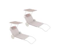 Flamingueo Pack 2 Tumbonas Plegables - 5 Posiciones - Parasol Ajustable UPF 50+ - Almohada Ergonómica - Convertible en Carrito de Transporte - Beige