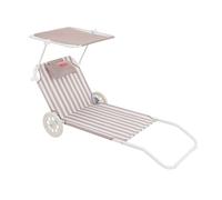 Flamingueo Silla Playa - Tumbona Plegable - 5 Posiciones - Parasol Ajustable UPF 50+ - Almohada Ergonómica - Convertible en Carrito de Transporte - Beige