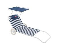 Flamingueo Silla Playa - Tumbona Plegable - 5 Posiciones - Parasol Ajustable UPF 50+ - Almohada Ergonómica - Convertible en Carrito de Transporte - Azul