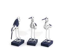 Flanacom Figuras Decorativas Maritimas 3er Set - Garzas de Madera Azul Blanco - Decoracion Baño Estilo Marinero Accesorios para Estanteria