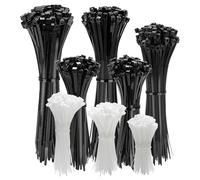 Flandria 1000 collares de sujeción autobloqueantes surtidos - Abrazaderas de cable blanco y negro UV - 8 tamaños de 75 a 200 mm - Sujetadores de cables de alta resistencia para electricidad, bricolaje