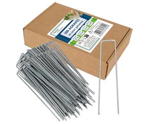 Flandria - Juego de 100 estacas de fijación de Acero galvanizado H 100 mm L 35 mm - Grapas Ø3 mm en Forma de U para lienzos de tapizado, Rejilla, tuberías, sardinas Tienda, césped sintético