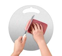 Flaroey Tabla de Cortar de Acero para Cocina, Tabla de Enrollar Masa Inoxidable, Tabla de Metal Redonda de Doble Cara para Descongelar Carne + de 40cm